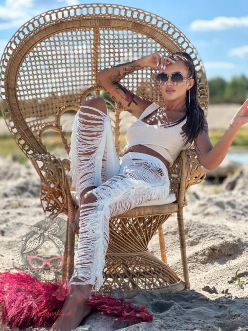 Spodnie sznurkowe z frędzlami Catch ecru