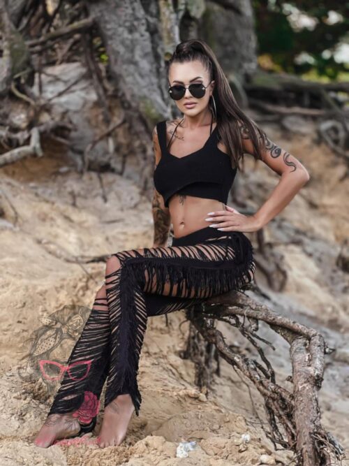 Spodnie sznurkowe z frędzlami Catch czarne