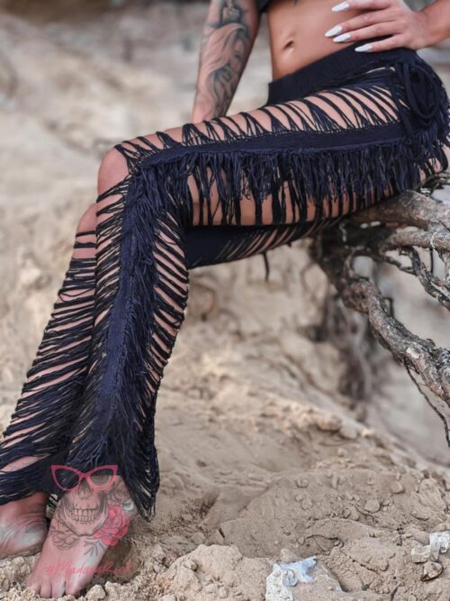 Spodnie sznurkowe z frędzlami Catch czarne