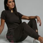 Komplet prążkowany Laki Sort brązowy