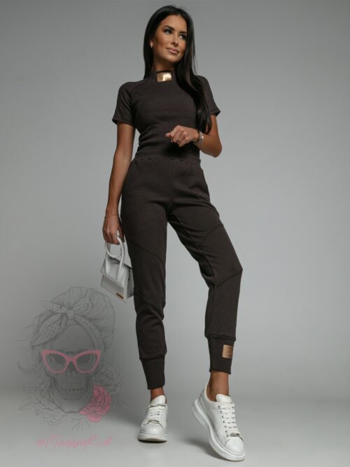 Komplet prążkowany Laki Sort brązowy