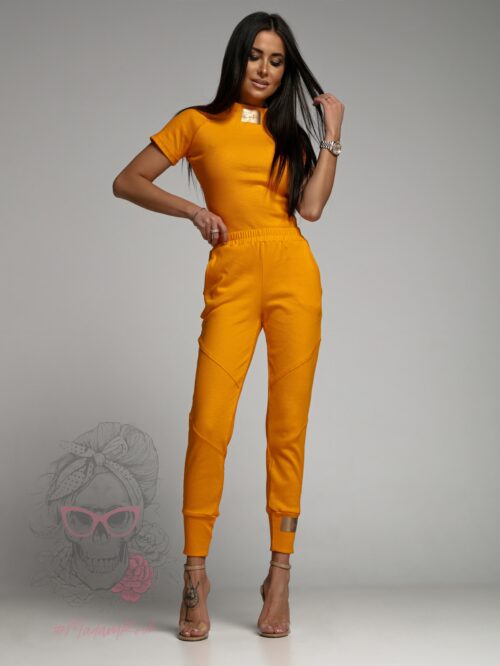 Komplet prążkowany Sort Short pomarańczowy