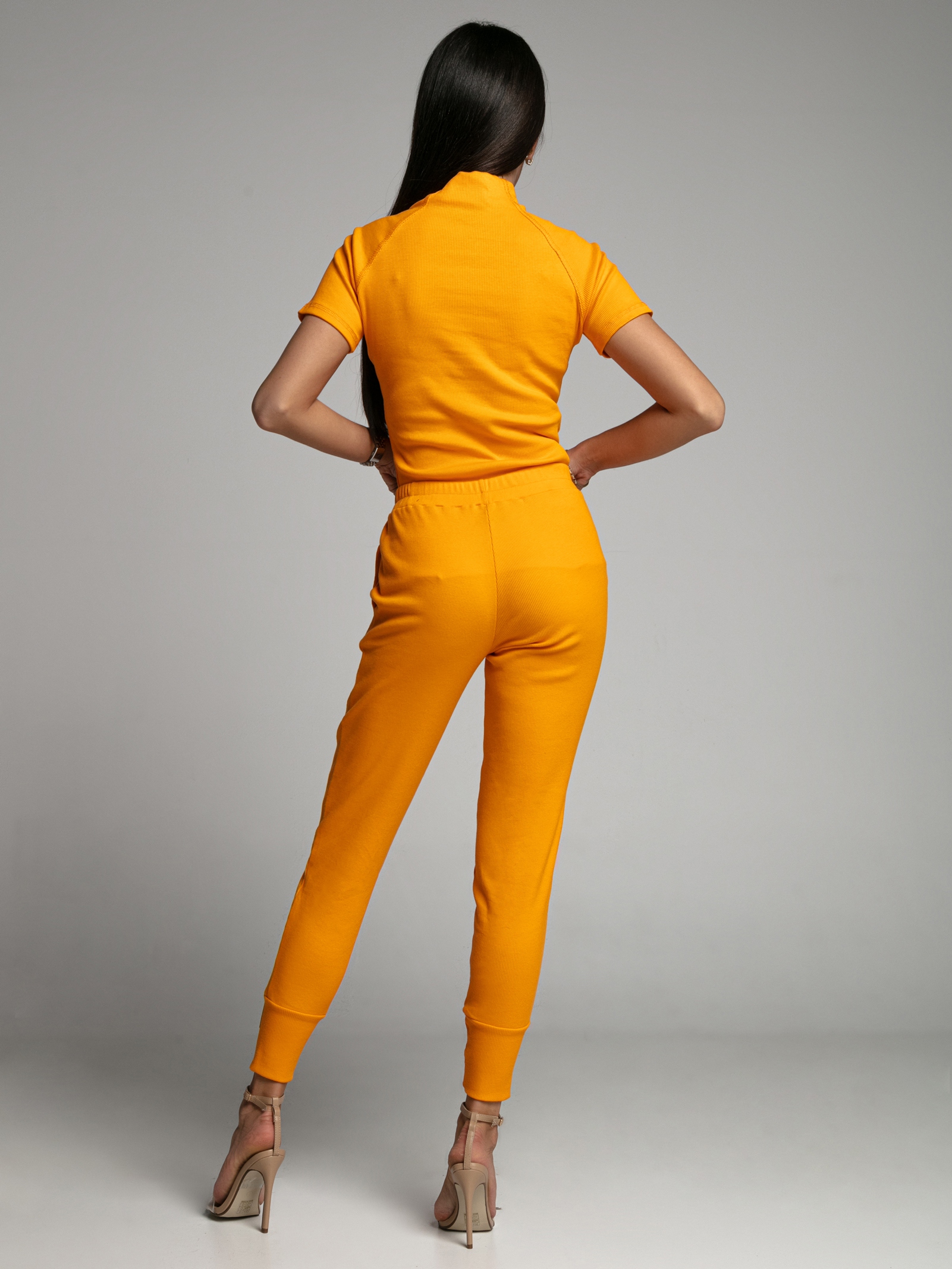 Komplet prążkowany Sort Short pomarańczowy