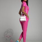 Komplet prążkowany Sort Short fuksja