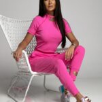 Komplet prążkowany Sort Short fuksja