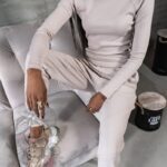 Komplet prążkowany Laki Sort beżowy