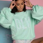 Bluza oversize Flower OLA VOGA miętowa