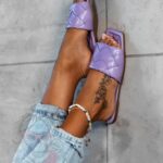 Klapki plecione kwadraty Madam Botega fioletowe