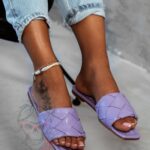 Klapki plecione kwadraty Madam Botega fioletowe