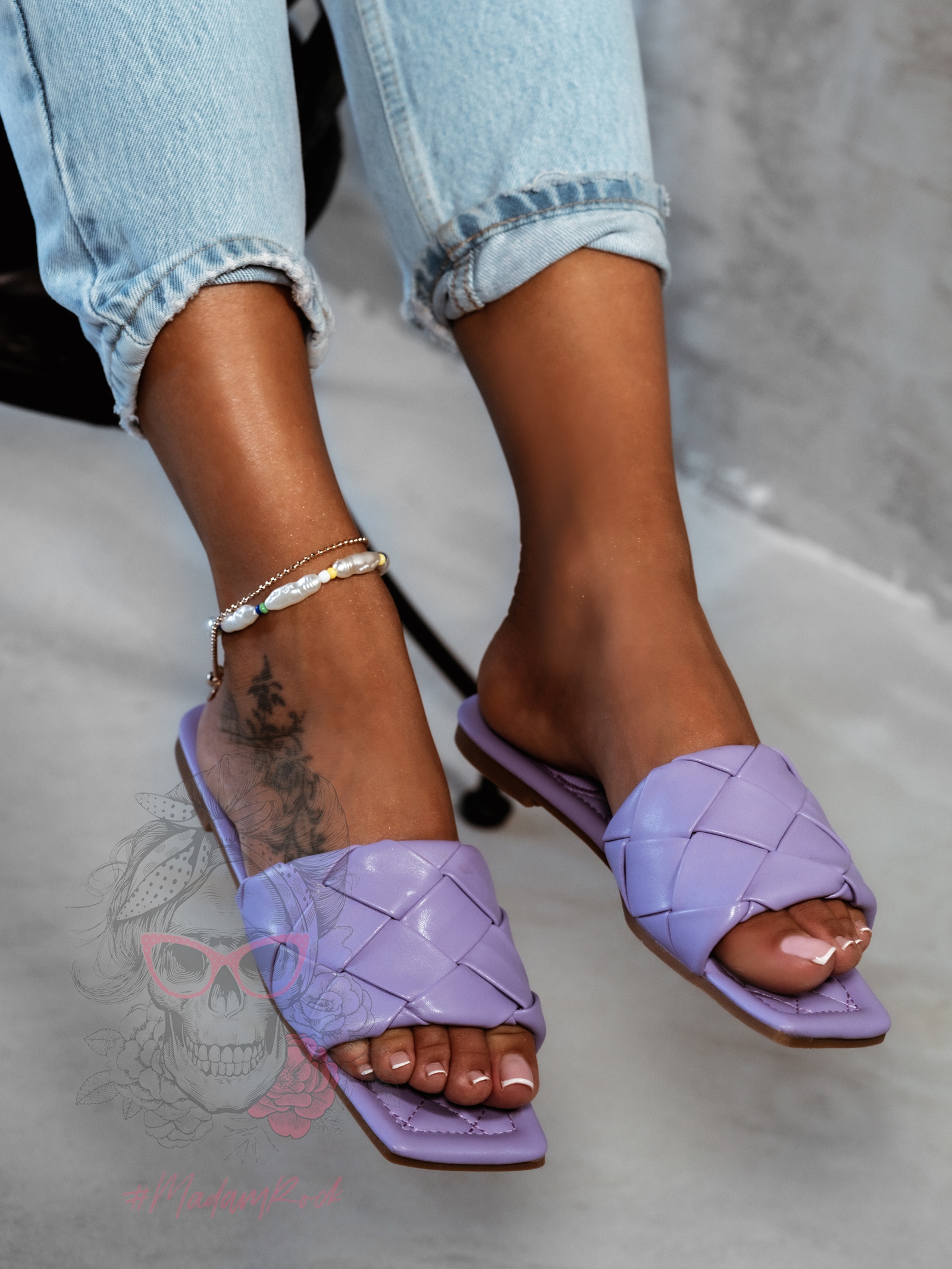 Klapki plecione kwadraty Madam Botega fioletowe