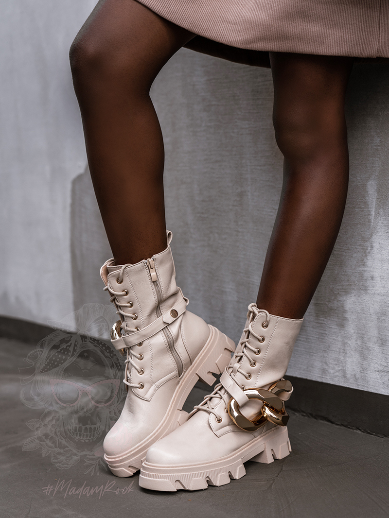 Workery z ogniwami Luqks Rock beżowe