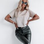 T-shirt Gold OlaVoga złoty nadruk j. beżowy