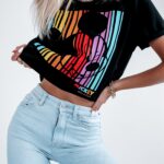 T-shirt z nadrukiem Rainbow Mickey Ola Voga czarny