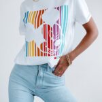 T-shirt z nadrukiem Rainbow Mickey Ola Voga ecru