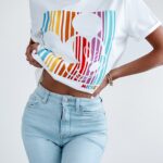 T-shirt z nadrukiem Rainbow Mickey Ola Voga ecru