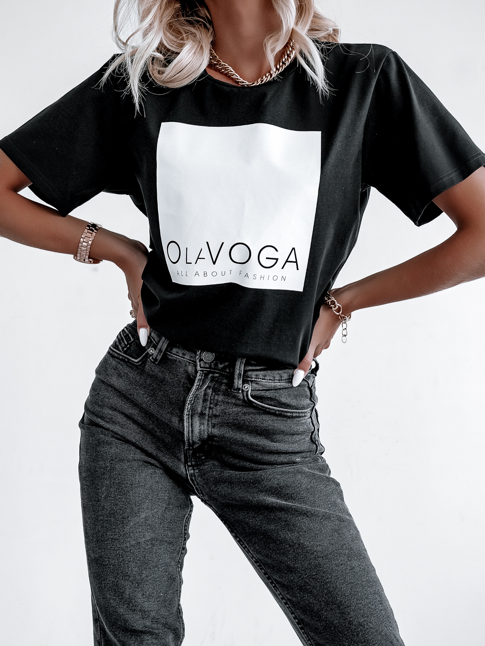 T-shirt z nadrukiem O'la Voga Big Square czarny