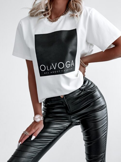 T-shirt z nadrukiem O'la Voga Big Square ecru