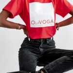 T-shirt z nadrukiem O'la Voga Big Square koralowy