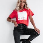 T-shirt z nadrukiem O'la Voga Big Square koralowy