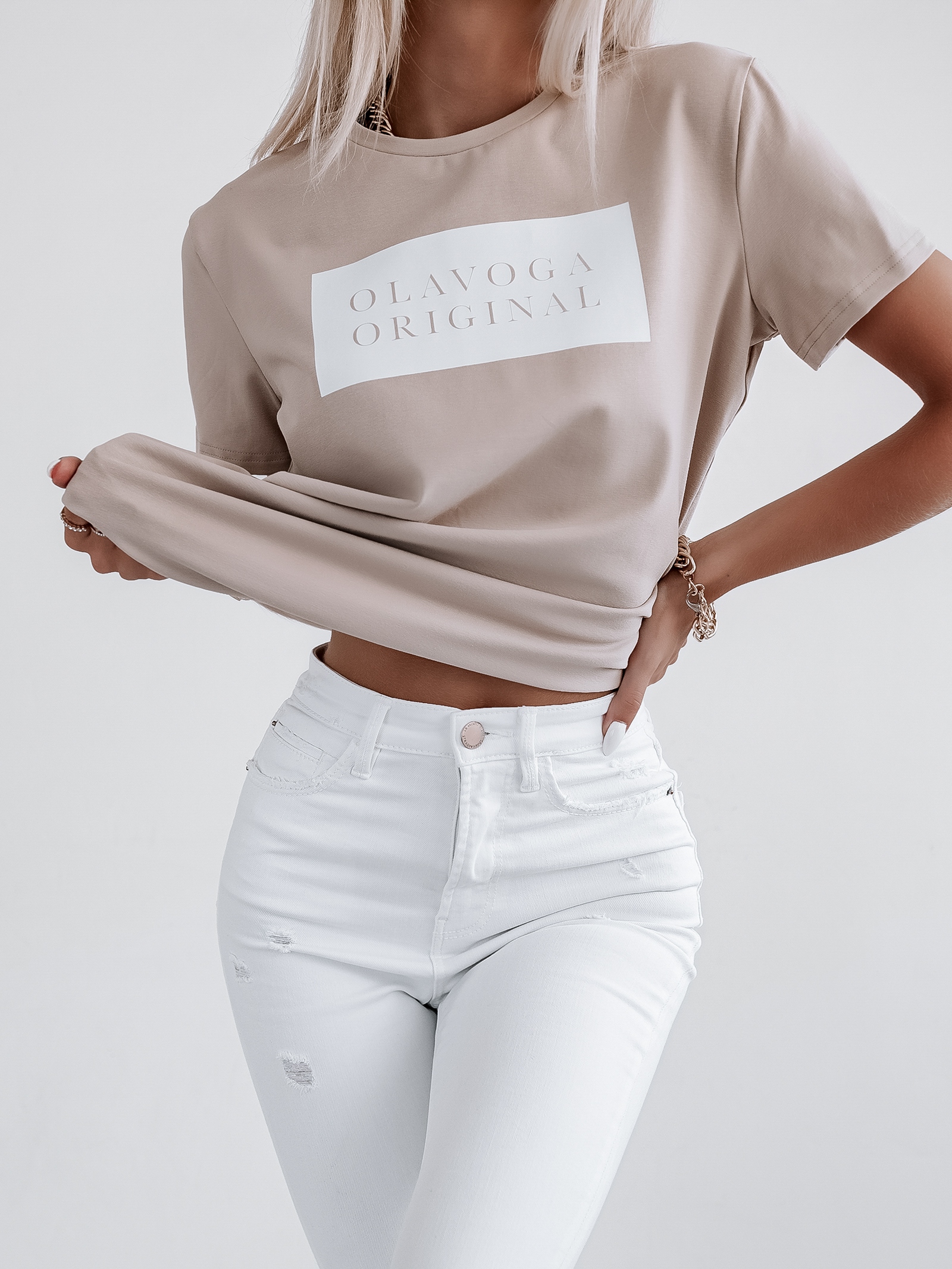 T-shirt bawełniany Just Orginal Ola Voga j.beżowy