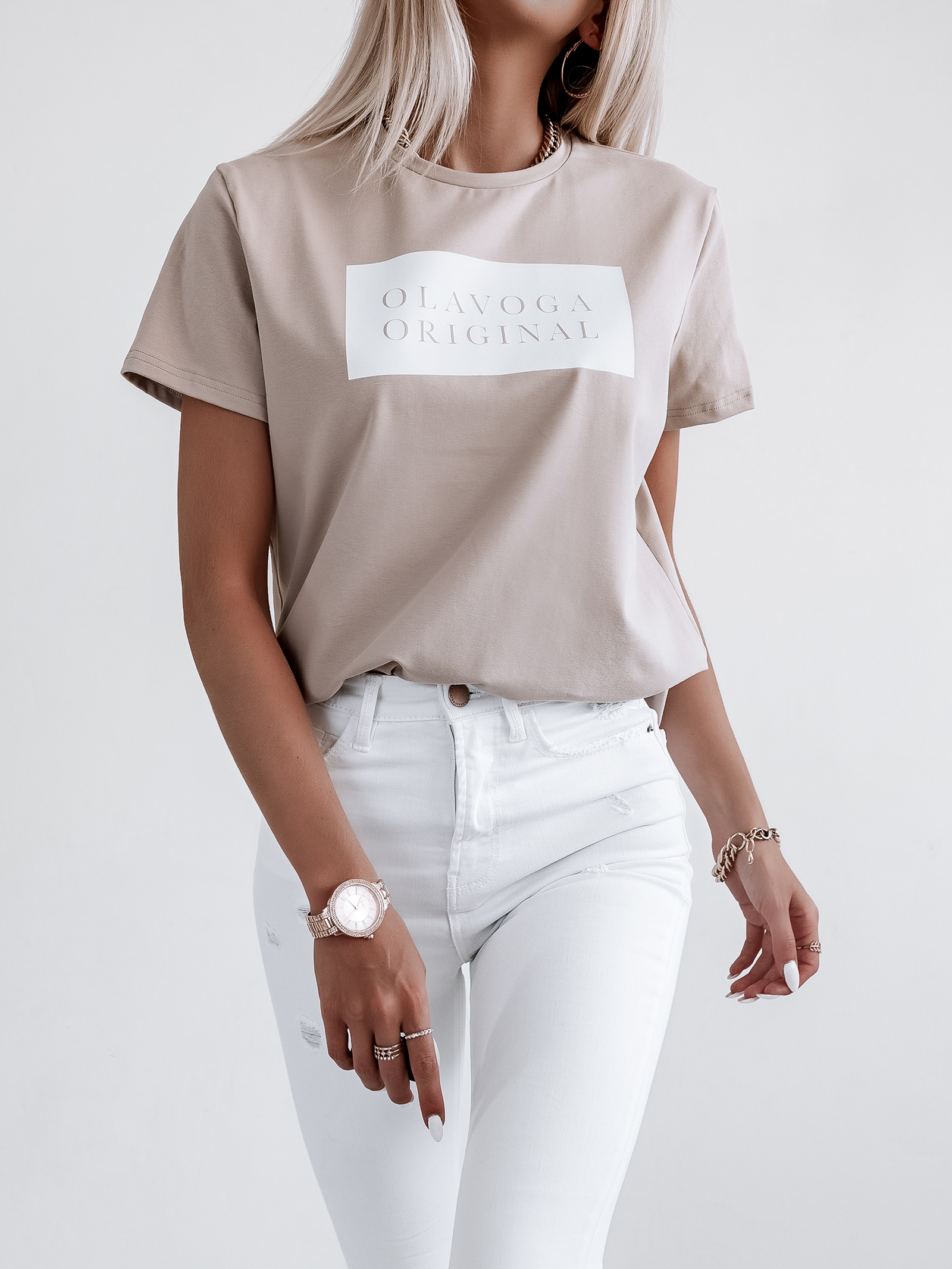 T-shirt bawełniany Just Orginal Ola Voga j.beżowy