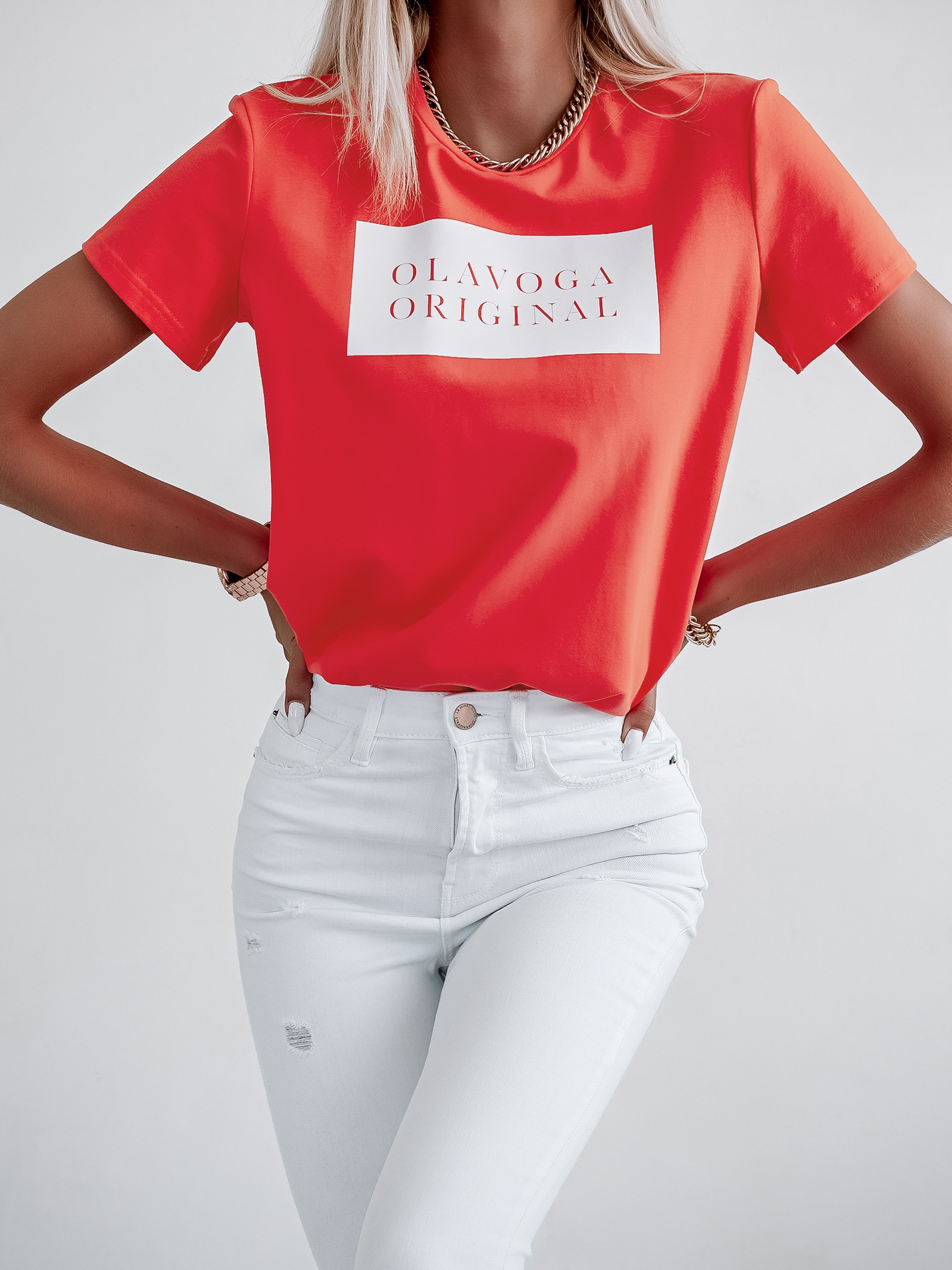 T-shirt bawełniany Just Orginal Ola Voga koralowy