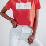 T-shirt bawełniany Just Orginal Ola Voga koralowy