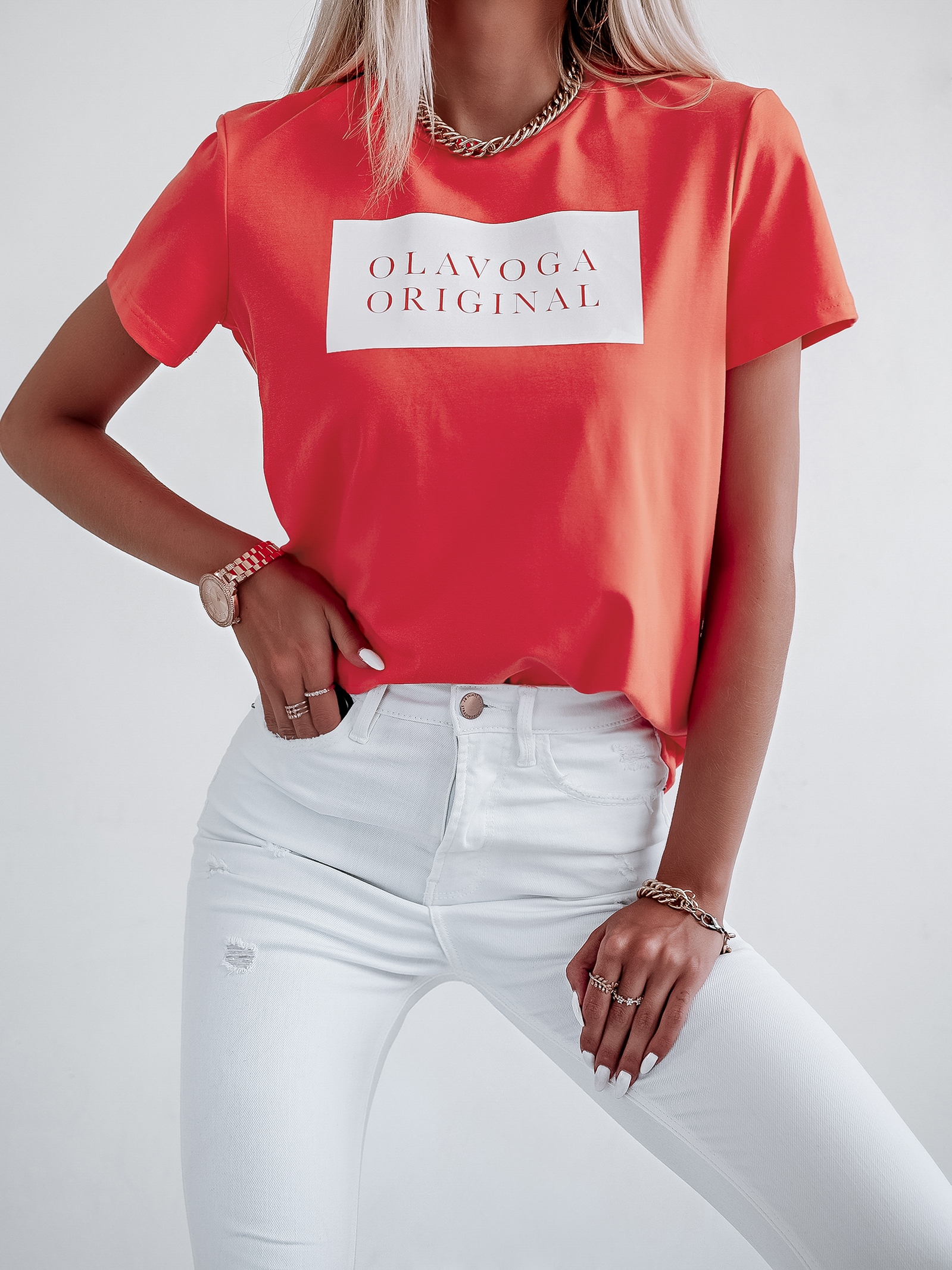 T-shirt bawełniany Just Orginal Ola Voga koralowy T-shirt bawełniany Just Orginal Ola Voga koralowy