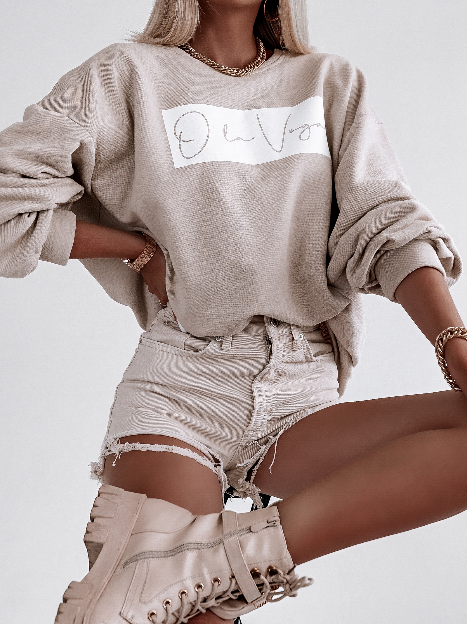 Bluza bawełniana O'la Voga Calm j.beżowa