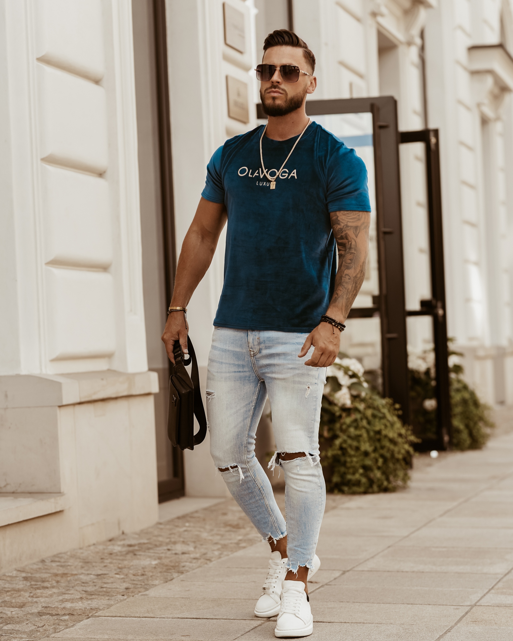 T-shirt męski Luxury Velvet O'la Voga morski T-shirt męski Luxury Velvet O'la Voga morski