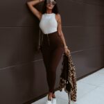 Legginsy prążkowane O'la Voga Slim Legs brązowe