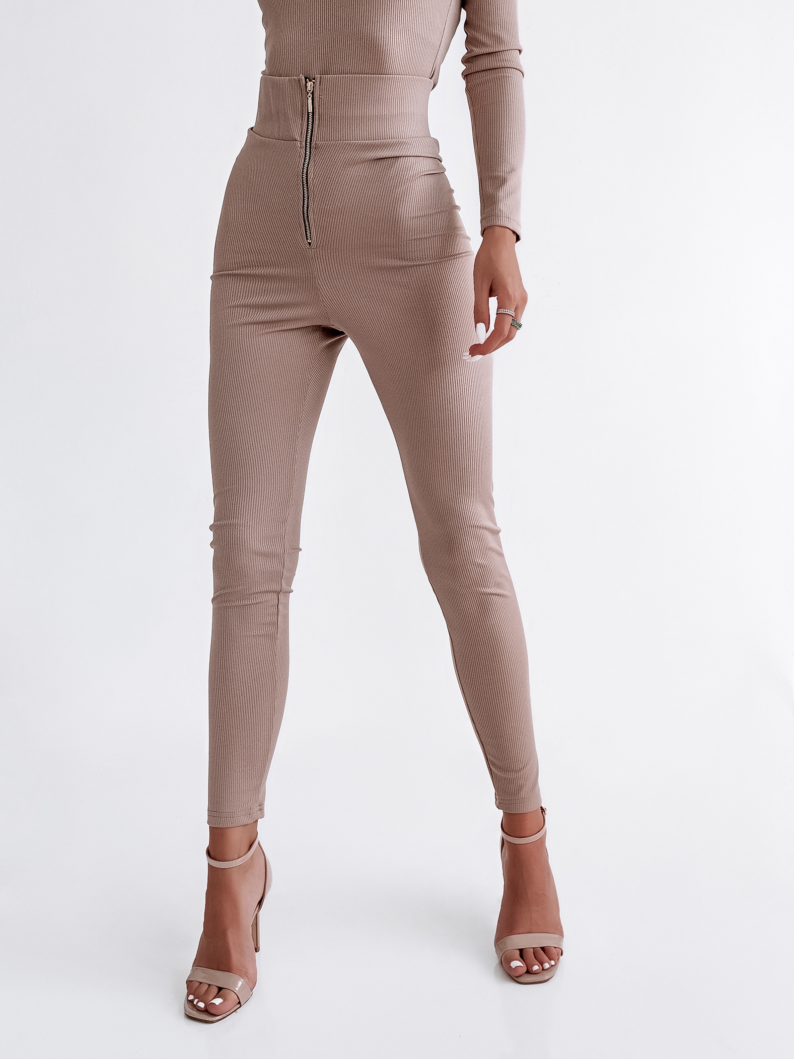 Legginsy prążkowane O'la Voga Slim Legs c.beżowe