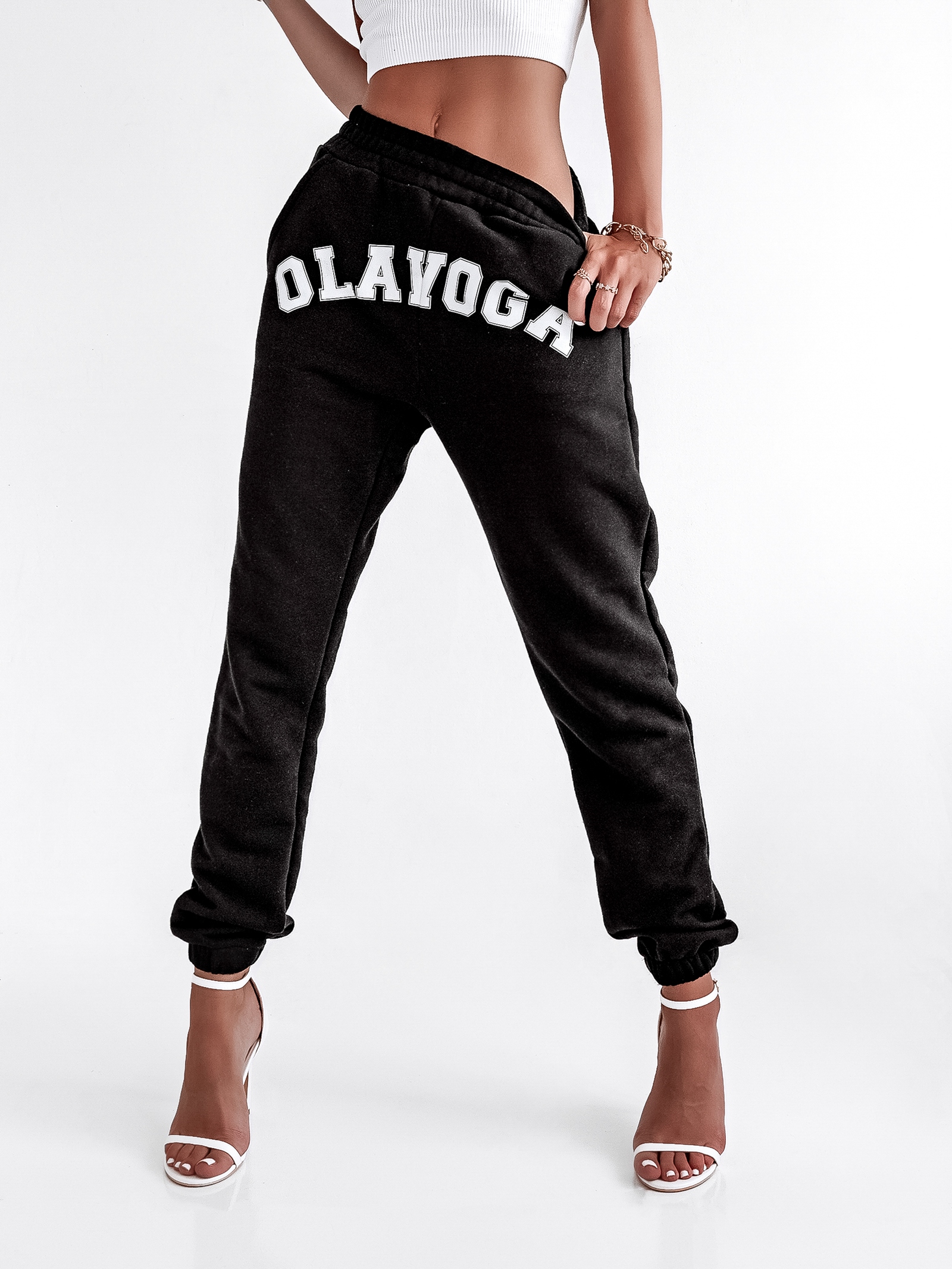 Spodnie dresowe Front Print Ola Voga czarne
