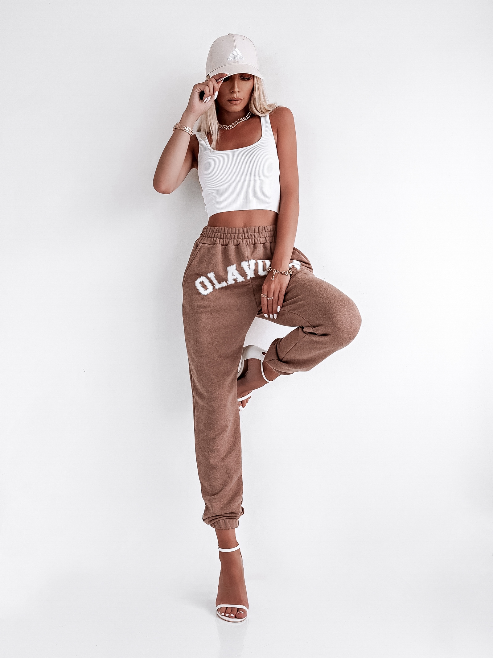 Spodnie dresowe Front Print Ola Voga piaskowe