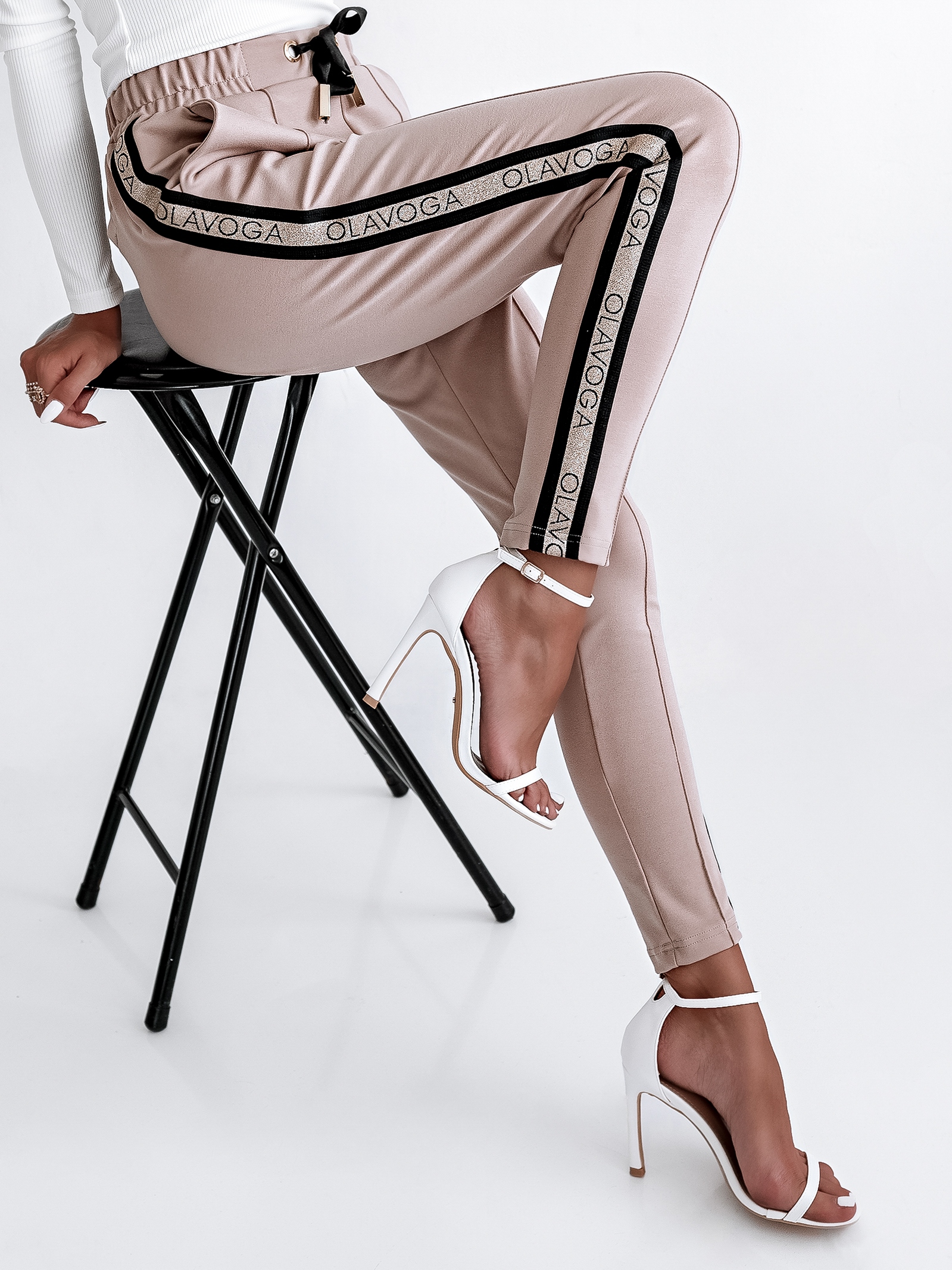 Spodnie z lampasem Bling Sides O'la Voga beżowe