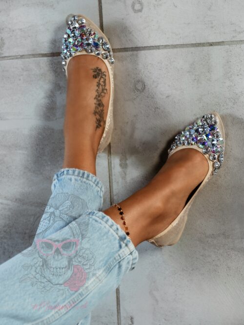 Balerinki z kamieniami Madam Stones złote