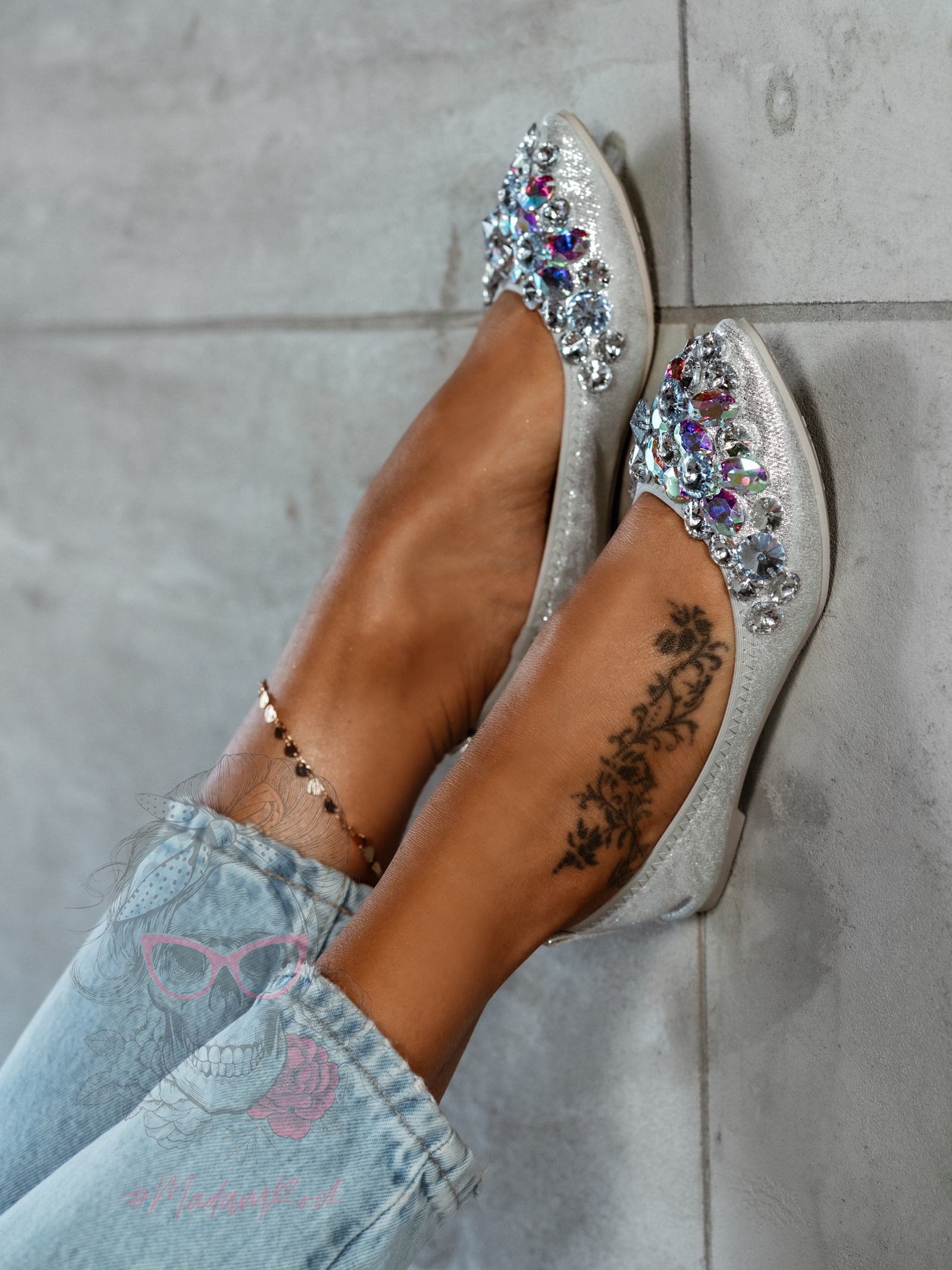 Balerinki z kamieniami Madam Stones srebrne