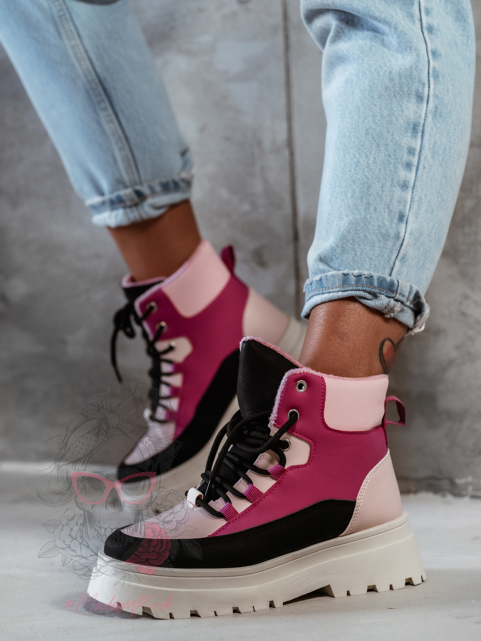 Botki trapery Madam Plum różowe