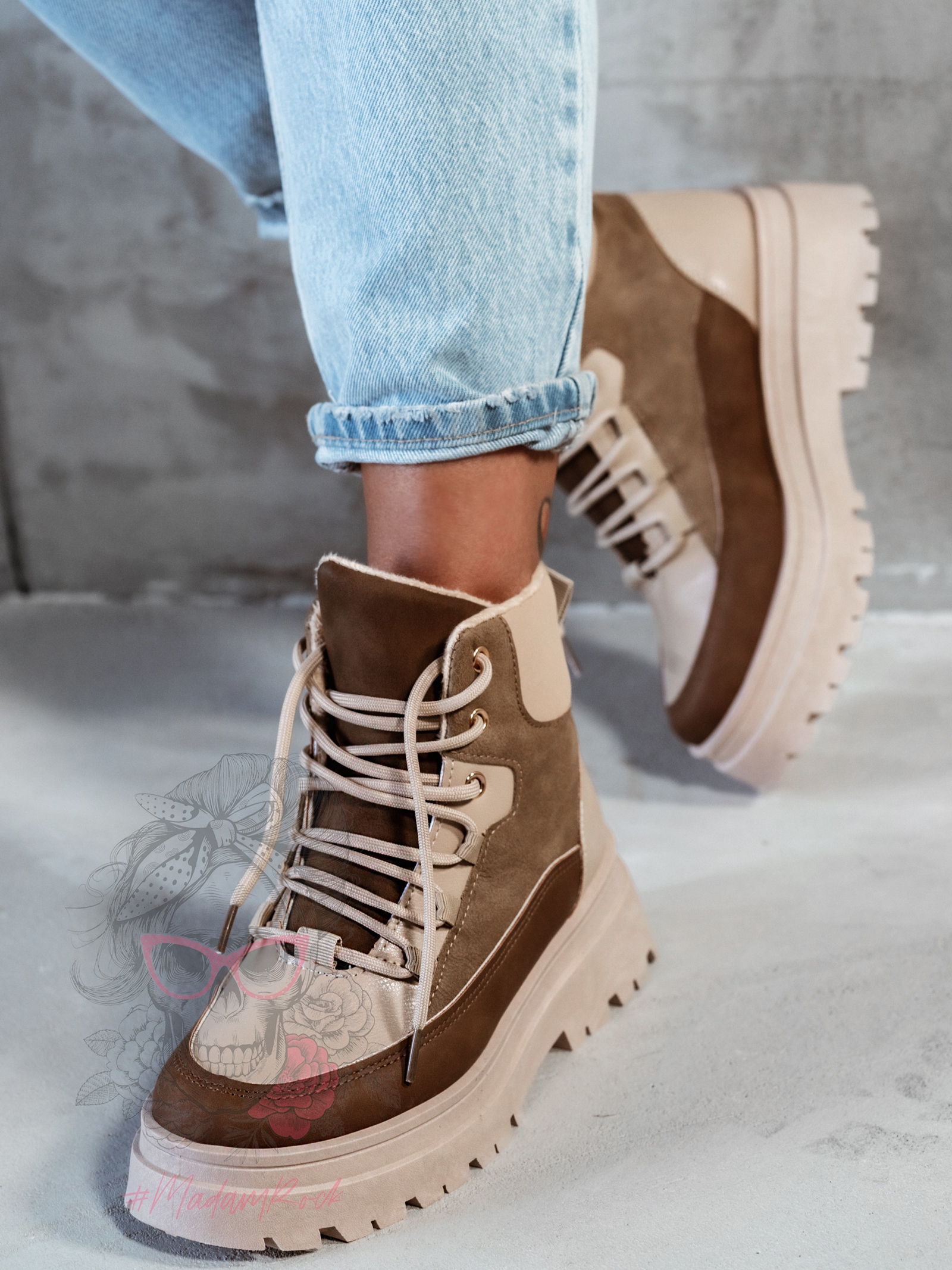 Botki trapery Madam Plum beżowe