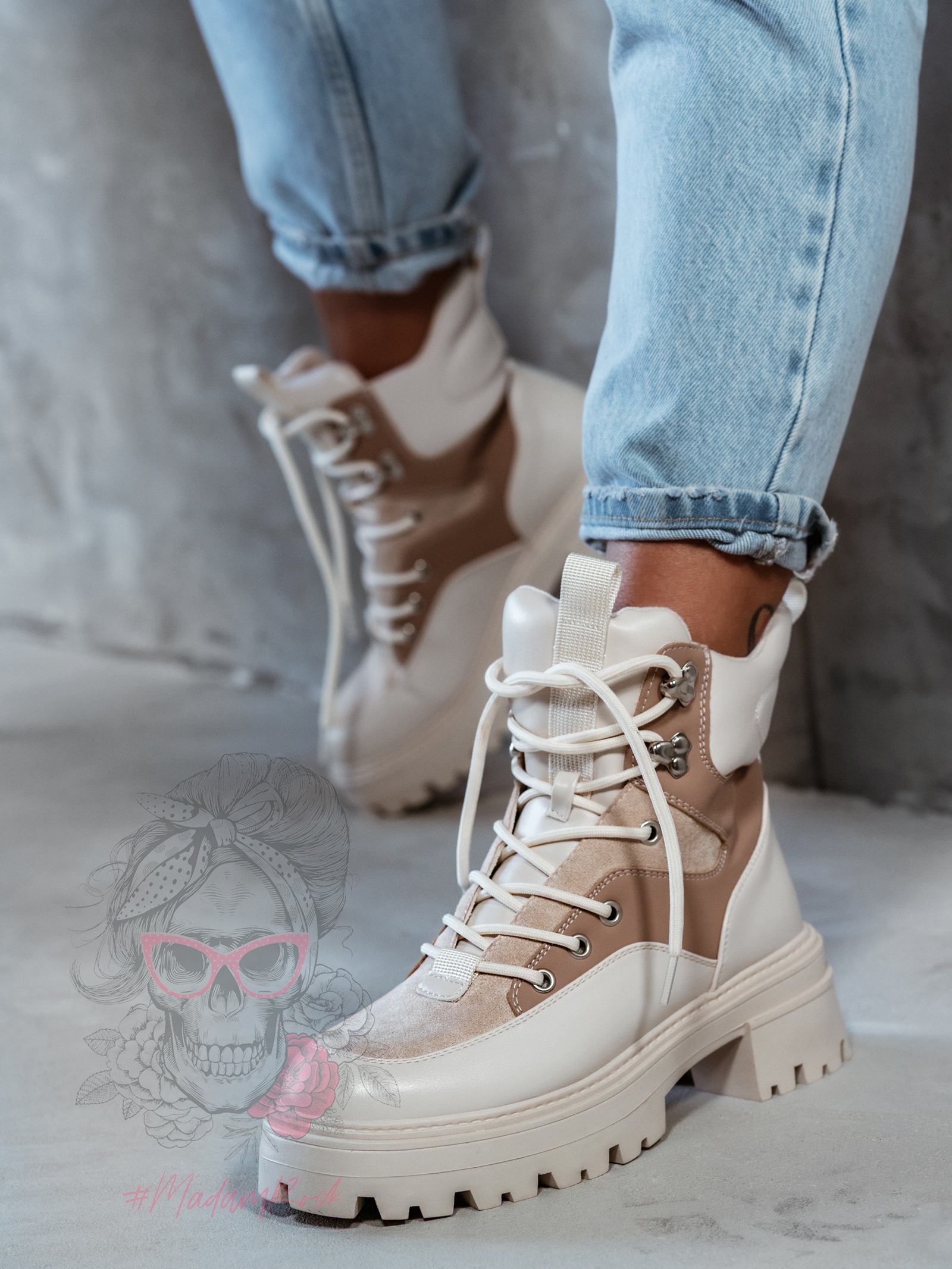 Botki trapery Rock Ogow beżowe