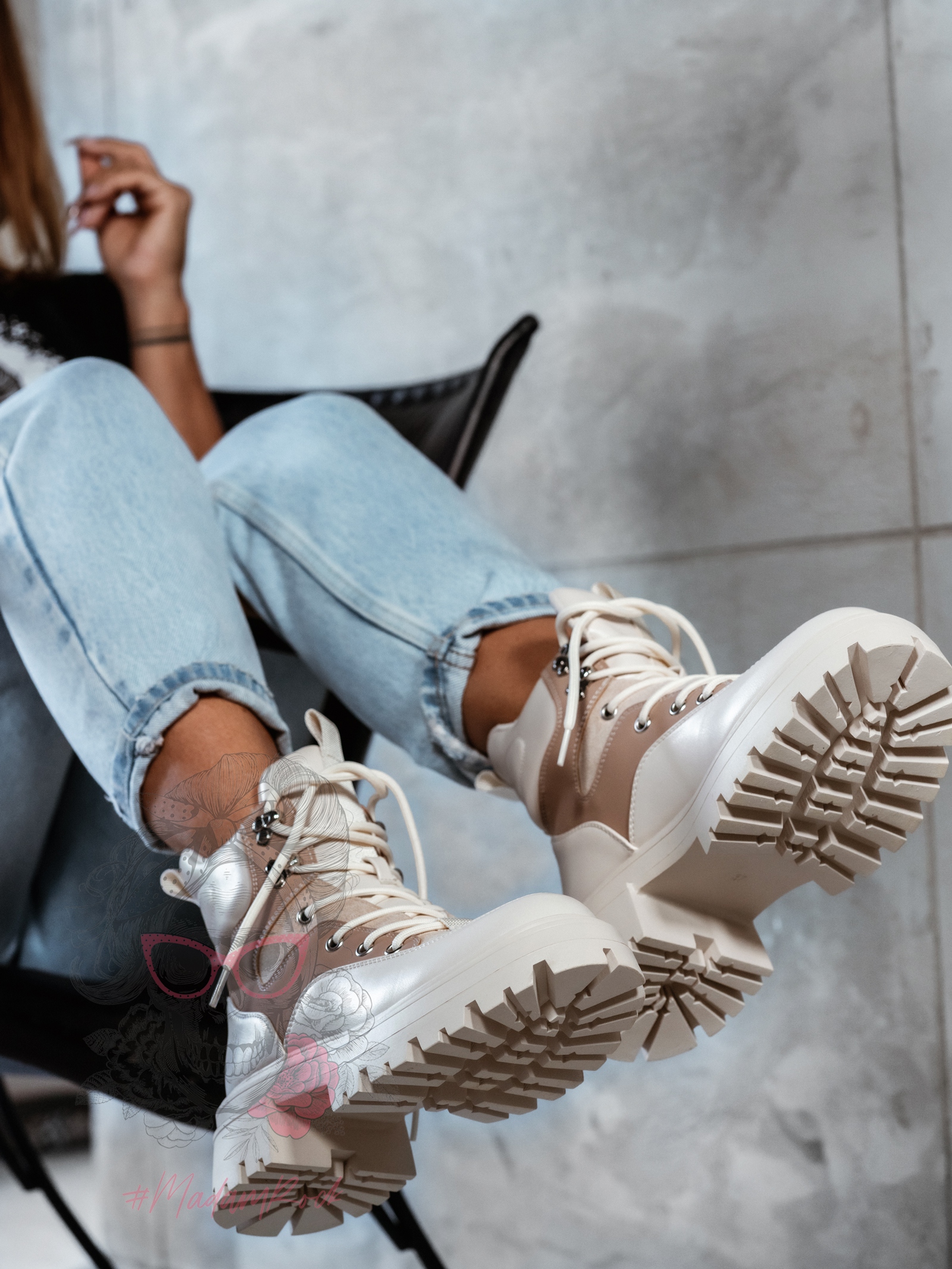 Botki trapery Rock Ogow beżowe