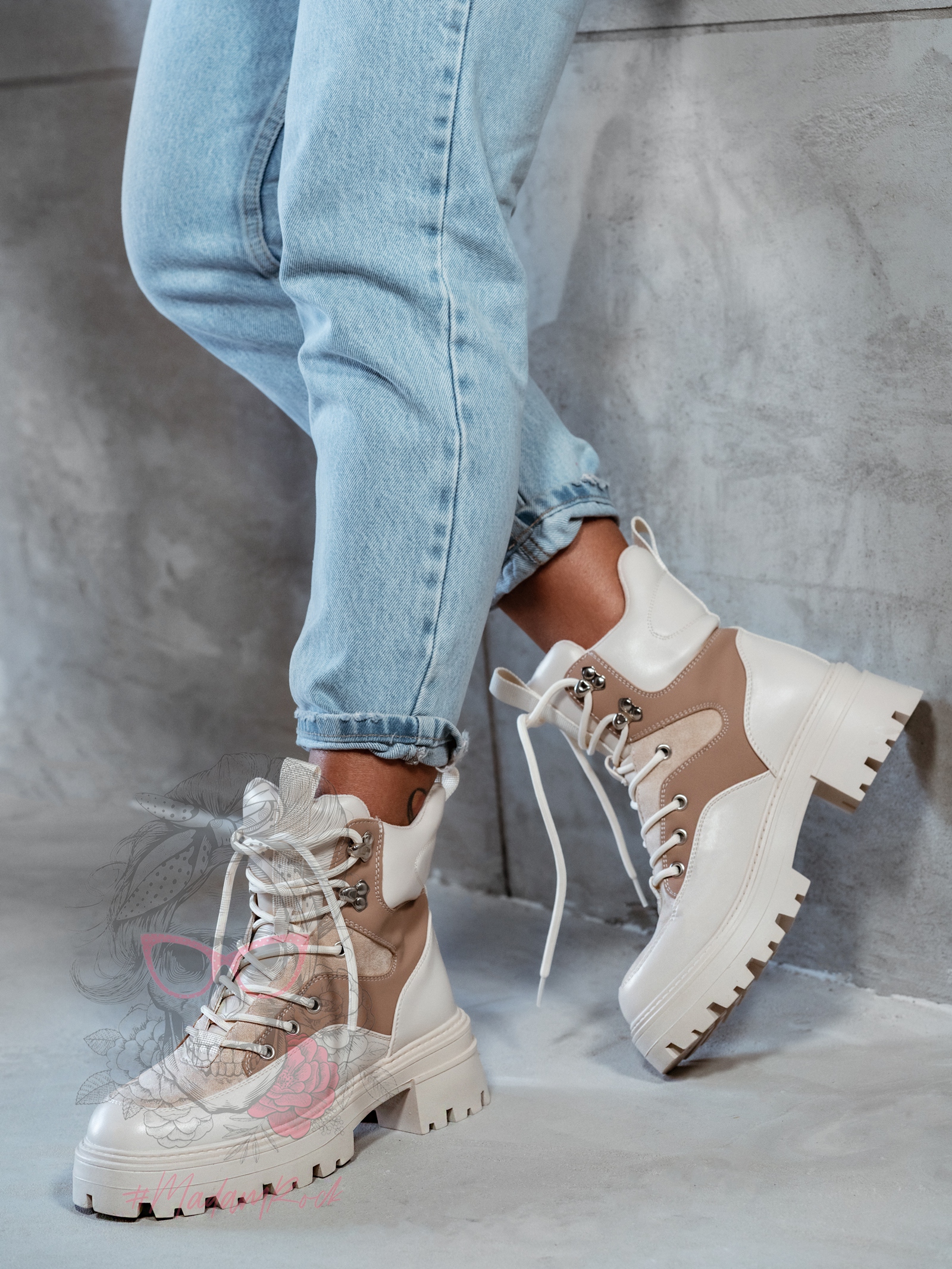 Botki trapery Rock Ogow beżowe