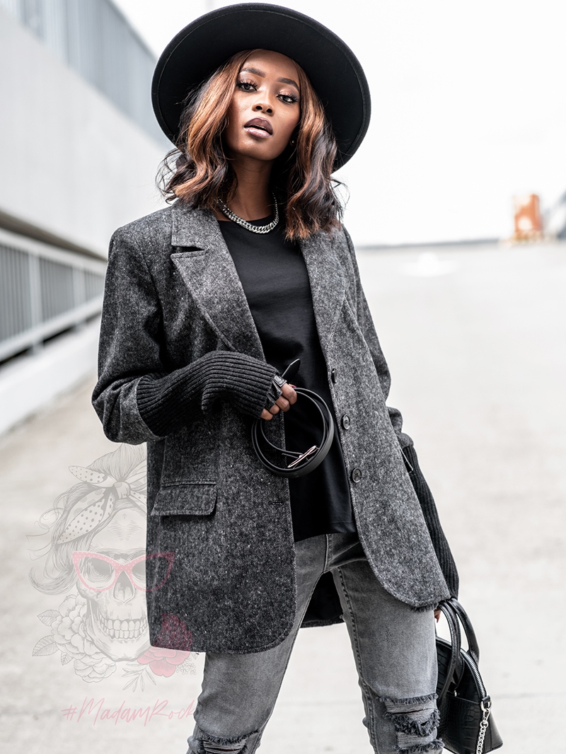 Marynarka jesienna z paskiem Shagen czarna Marynarka jesienna z paskiem Shagen czarna