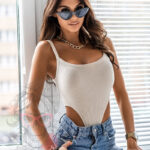 Body prążkowane bawełniane Limited beżowe