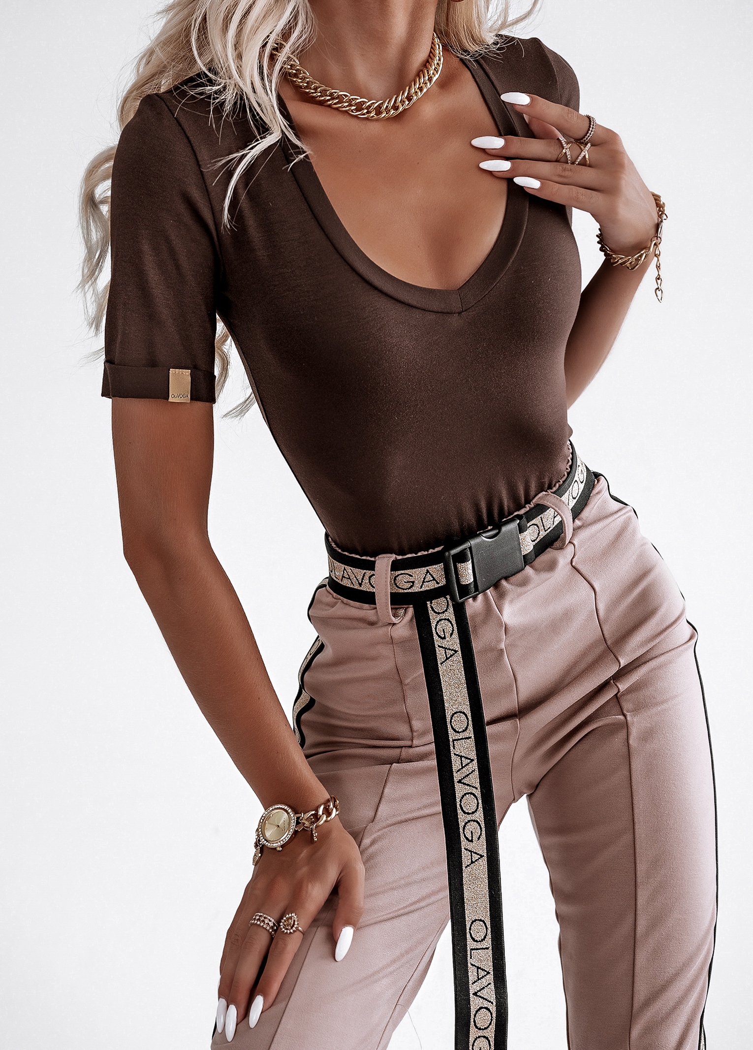 Bluzka klasyczna Just V Ola Voga brązowy