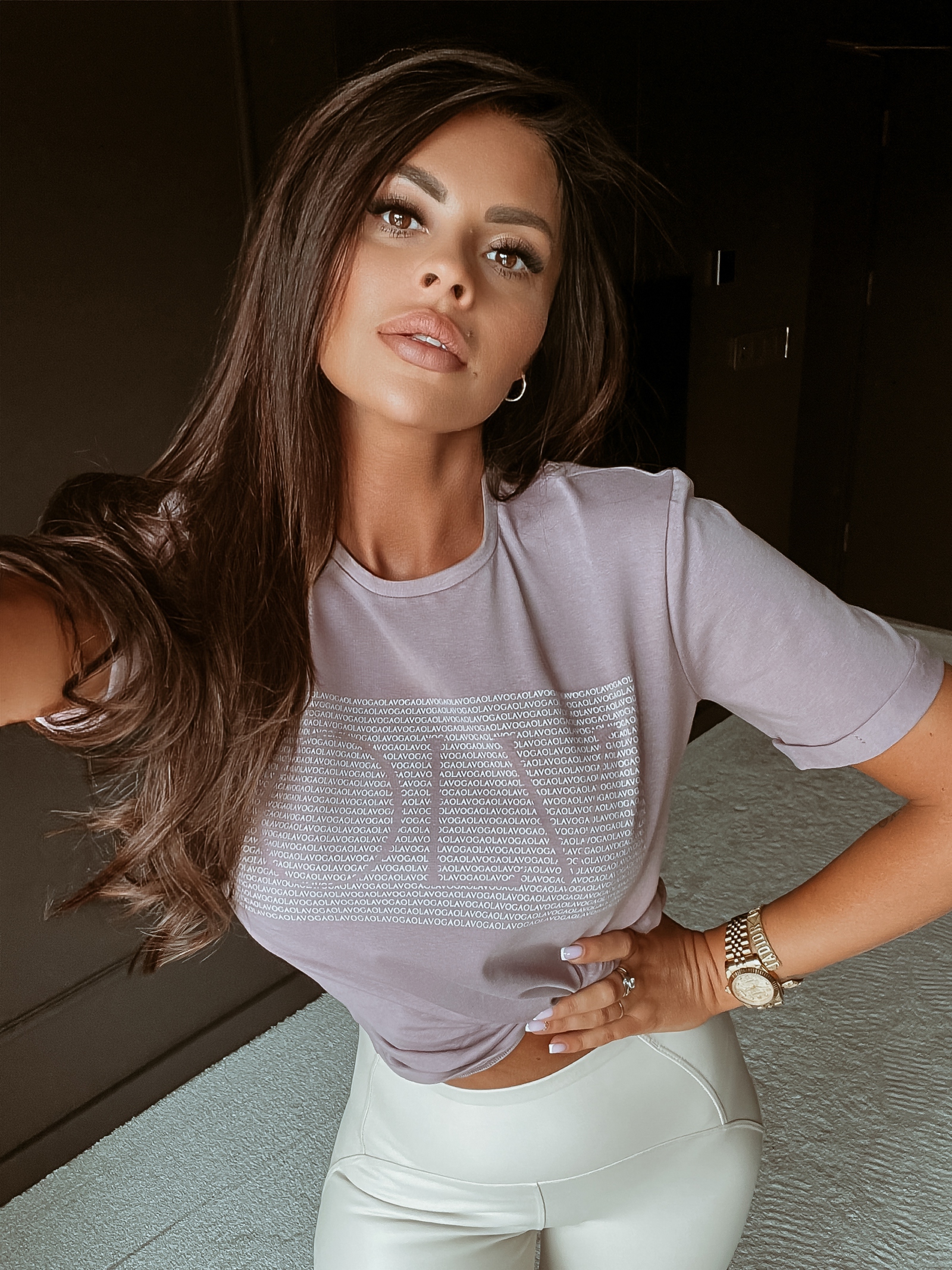 T-shirt z nadrukiem Mini Letters Ola Voga c.lila