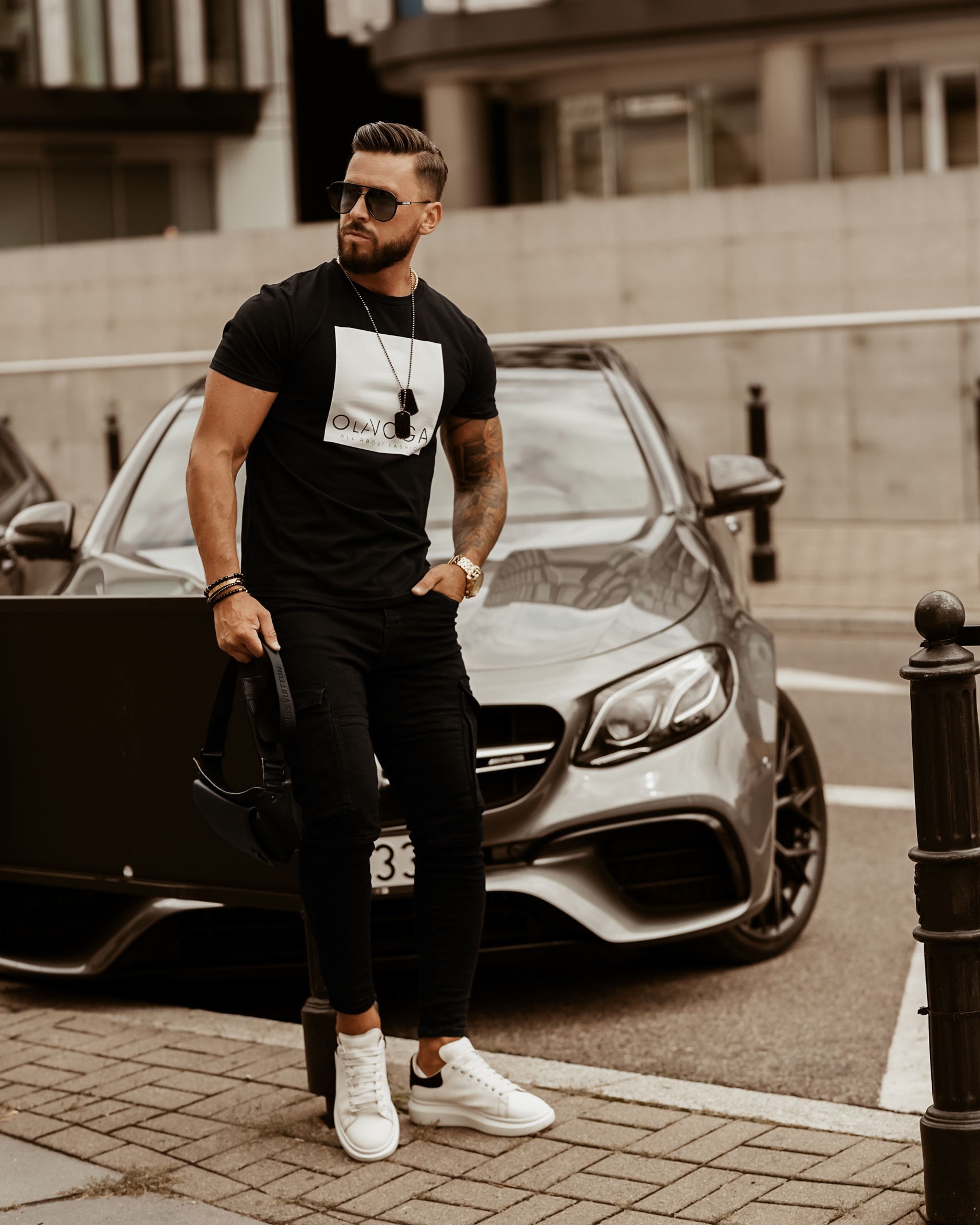 T-shirt męski Big Square Man OLA VOGA czarny