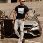 T-shirt męski Big Square Man OLA VOGA granatowy