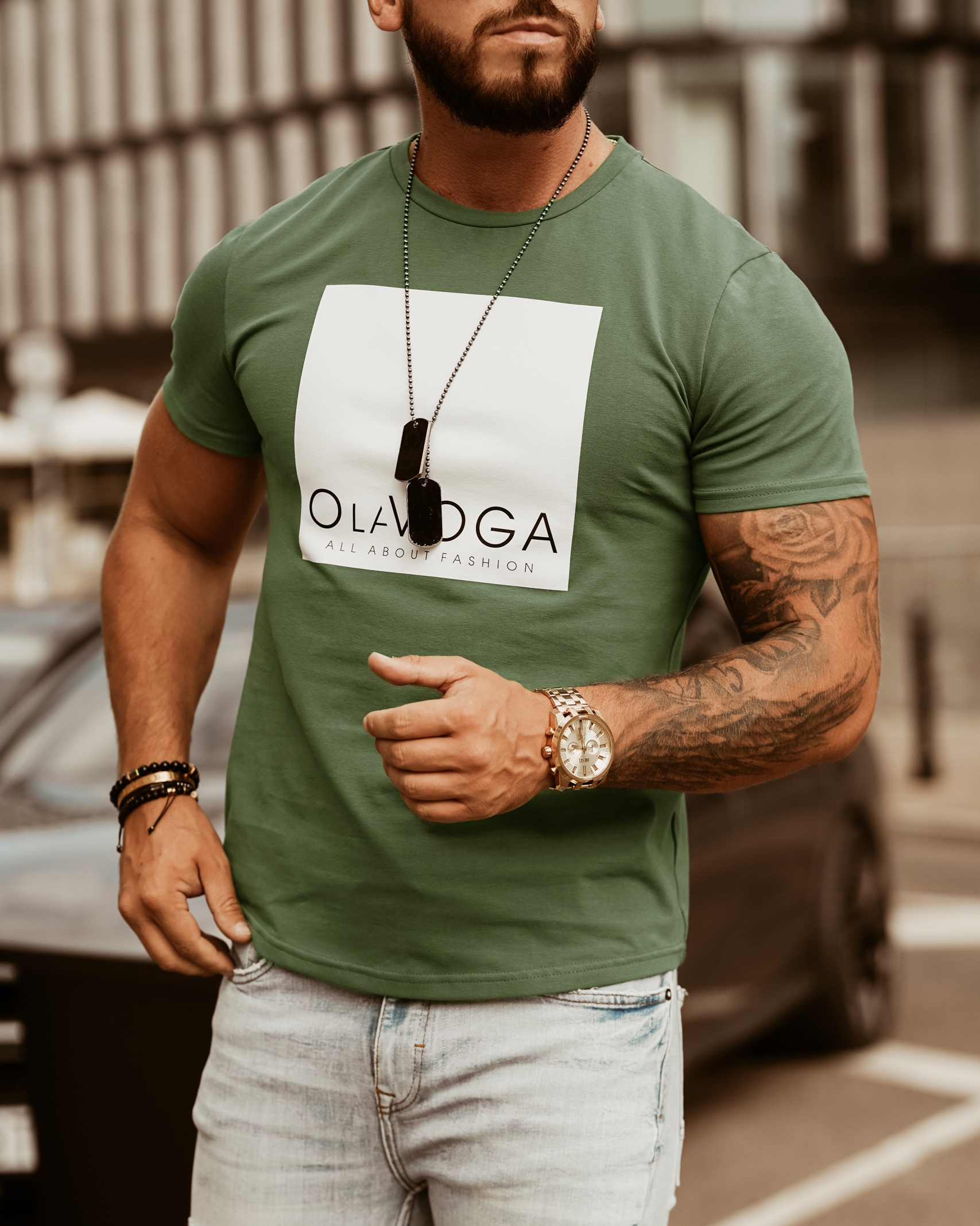 T-shirt męski Big Square Man OLA VOGA khaki