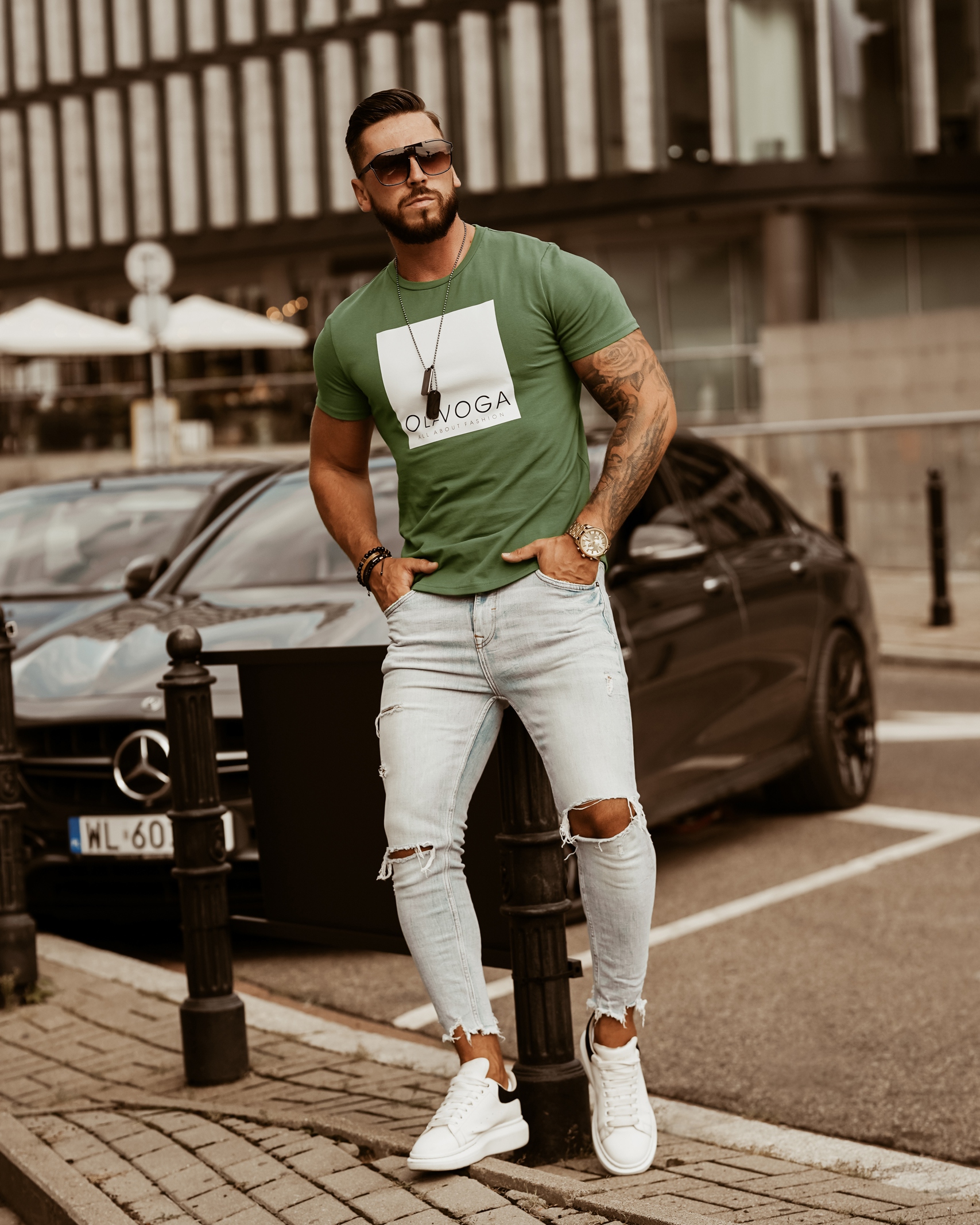 T-shirt męski Big Square Man OLA VOGA khaki
